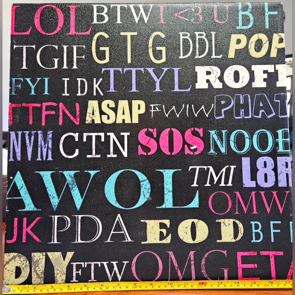 18x18" Print of common internet abbreviations & acronyms like LOL/BTW/TGIF/SOS/I